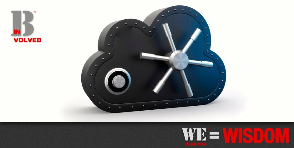 Be Involved_Contribute Content_We Plus You Equals Wisdom_phot illustration of cloud shaped safe with combination and 360 degree safe handle against a white background