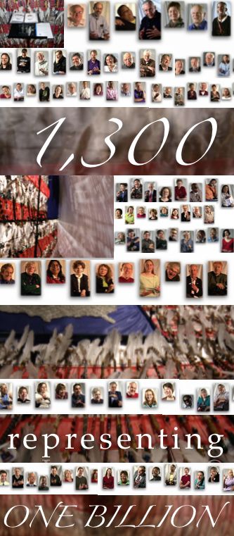 Be Involved_Story Flag Exhibit_photo montage of story flag and 100 people whose video histories reside in the I.O.S archives.